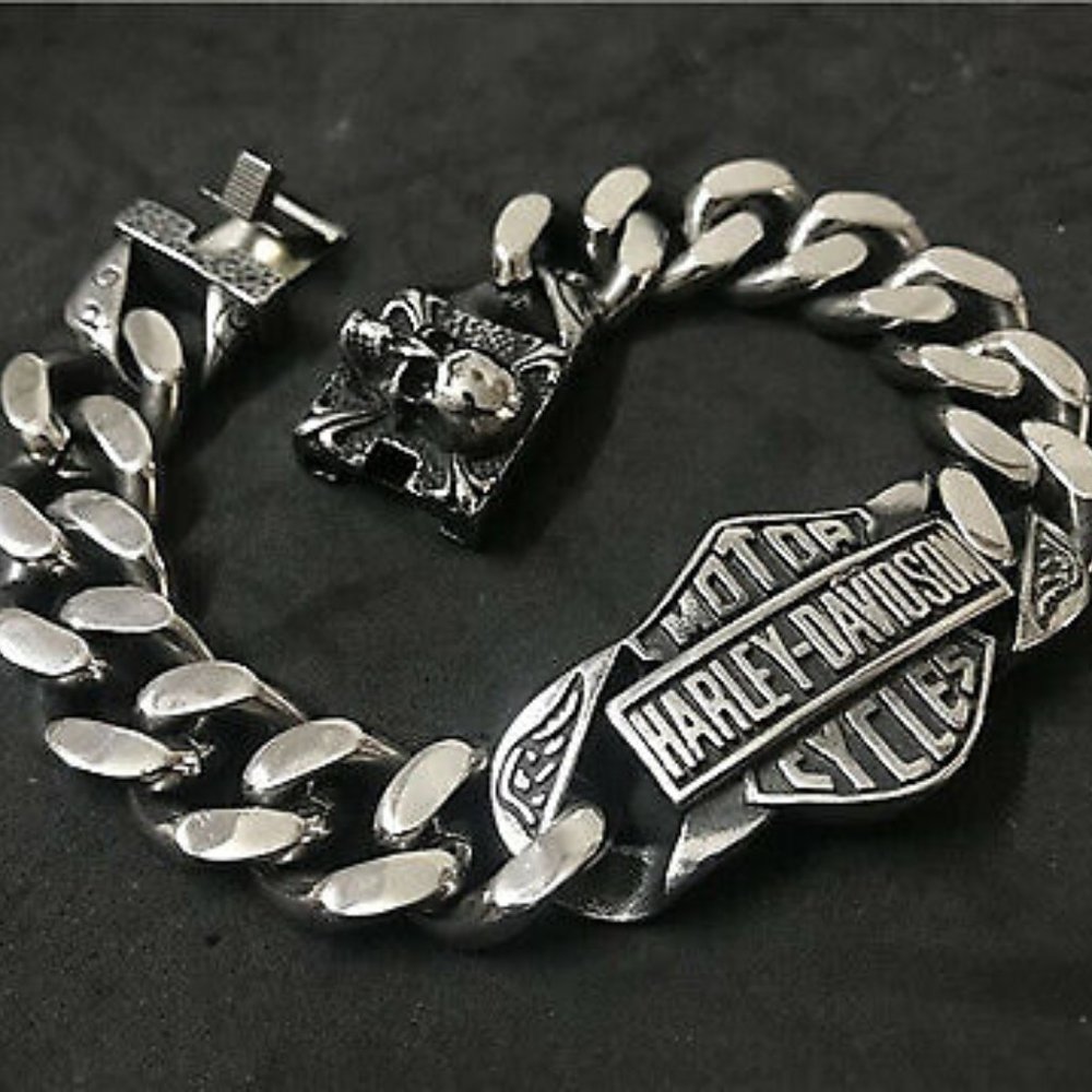 Harley Davidson HD Titanium Steel Wristband Biker Bracelet Riders Skul… - Picture 4 of 16